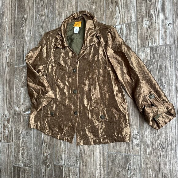 Ruby Rd Jacket Womens 8 Bronze Iridescent Lightweight Jacket‎ Pockets Metallic - Picture 2 of 9